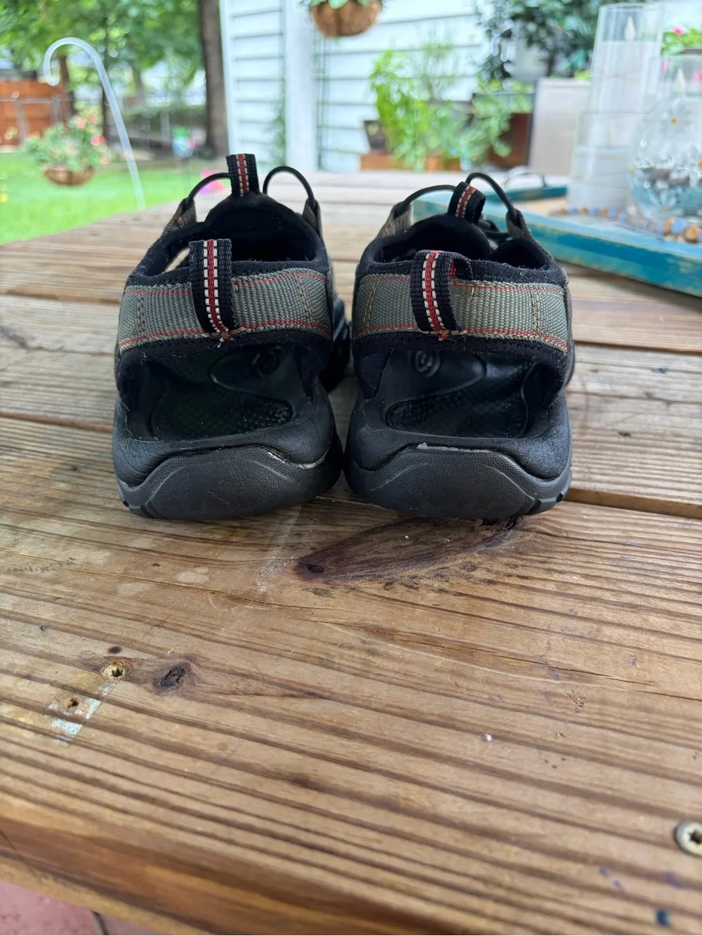 KEEN Men's Sandal in Olive Green and Black with Orange Accents